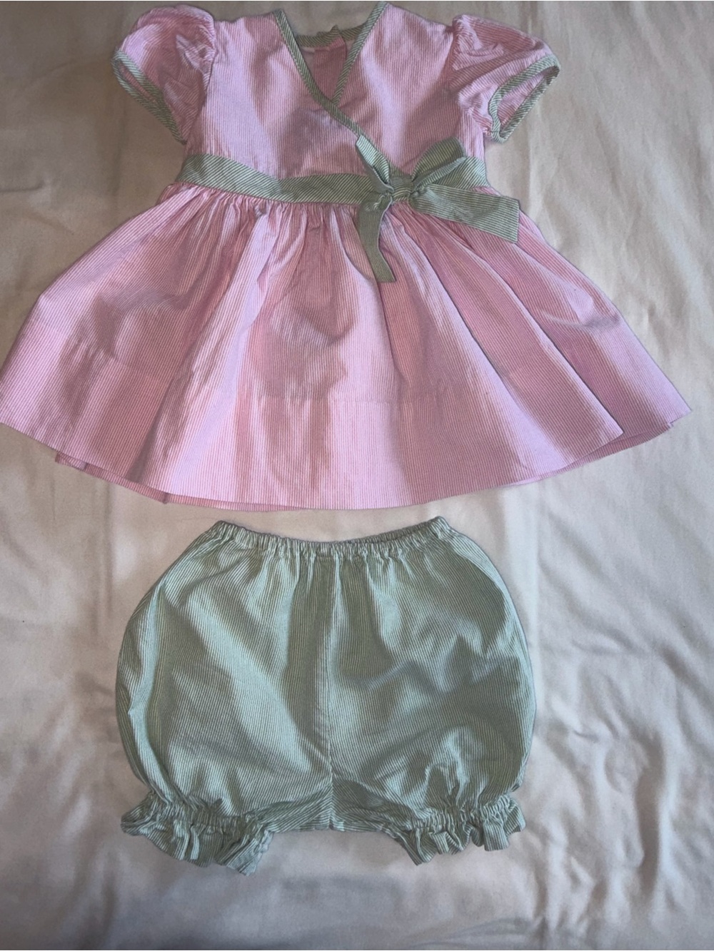 Strasburg Pink Dress with Mint Trim and Bloomers